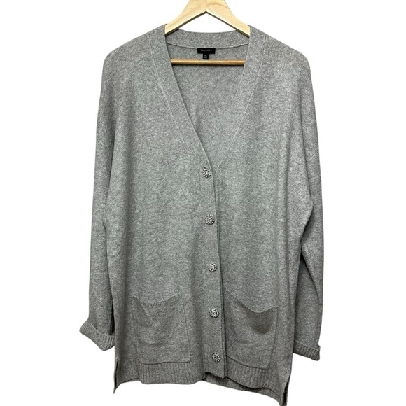 Talbots Gray Silver Metallic Long Sleeve Cardigan Rhinestone Buttons, XL - Picture 1 of 9